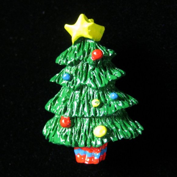 Christmas Tree Brooch 1 Inch Pin Jewelry Star Ornaments Xmas Plastic Festive - Picture 2 of 4